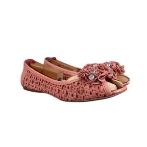 Report Shoes Womens 7 Flats Slip On Woven Peep Toe Ruffle Embellished Fashion